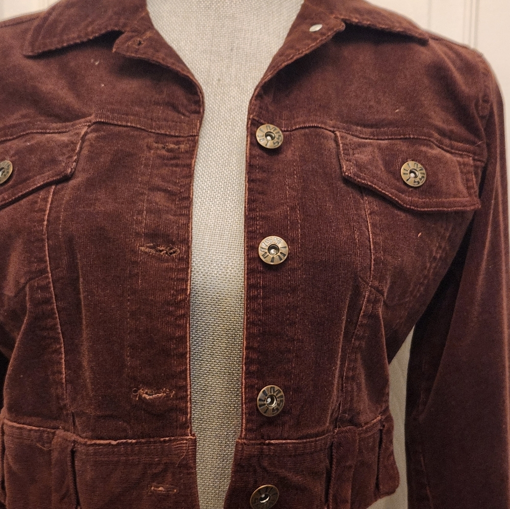 Miss Lili Cropped Brown Corduroy Jean Jacket Az M
